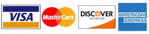 We accept all major credit cards; Visa, MasterCard, Discover Card, American Express